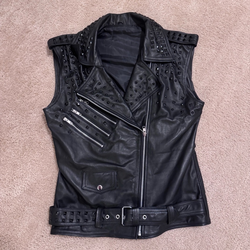 Women's Black Studded Leather Vest
